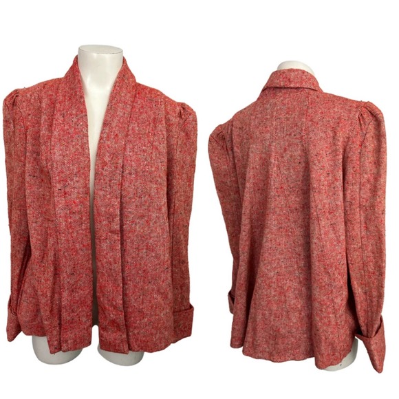 1970s Pink Flecked Tweed Open Front Jacket Boho / Women’s Medium - Picture 3 of 4